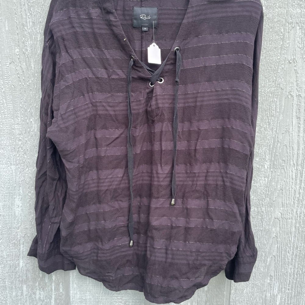 Rails Women's Lace-Up Striped Blouse in black sz medium